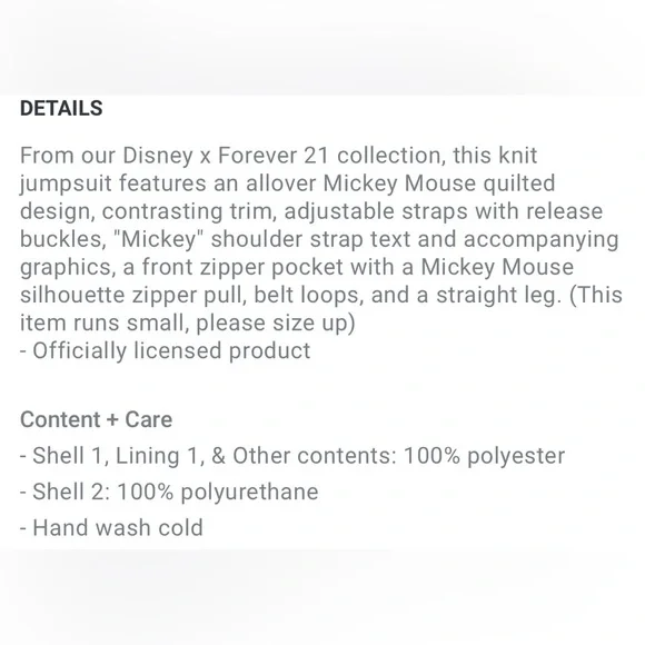 FOREVER 21 x Disney Mickey Mouse Quilted Overalls One piece Jumpsuit - Picture 16 of 16